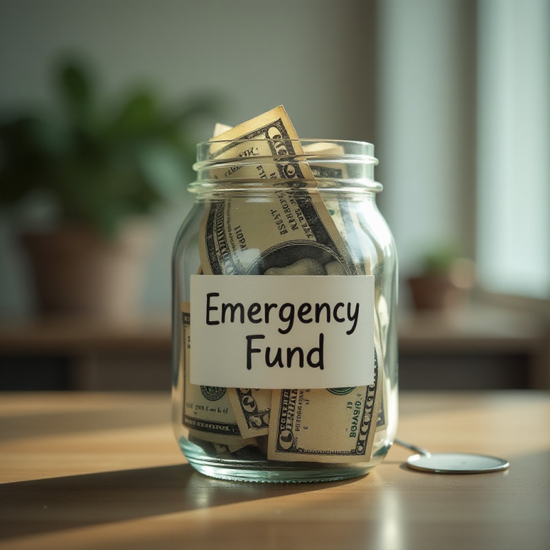 A cash jar labeled as an emergency fund.