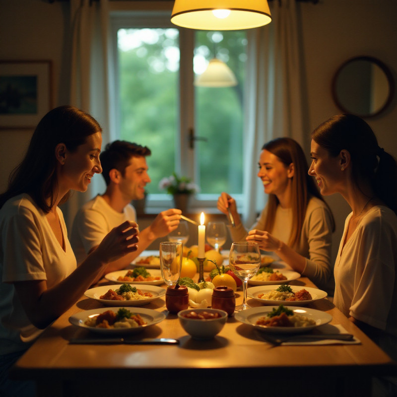 A family enjoying a meal at home.