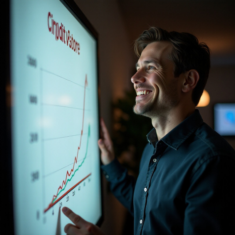 A man observing the growth of his credit score.