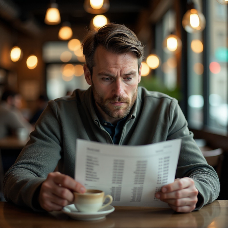 A man reviewing interest rates on a bank statement.