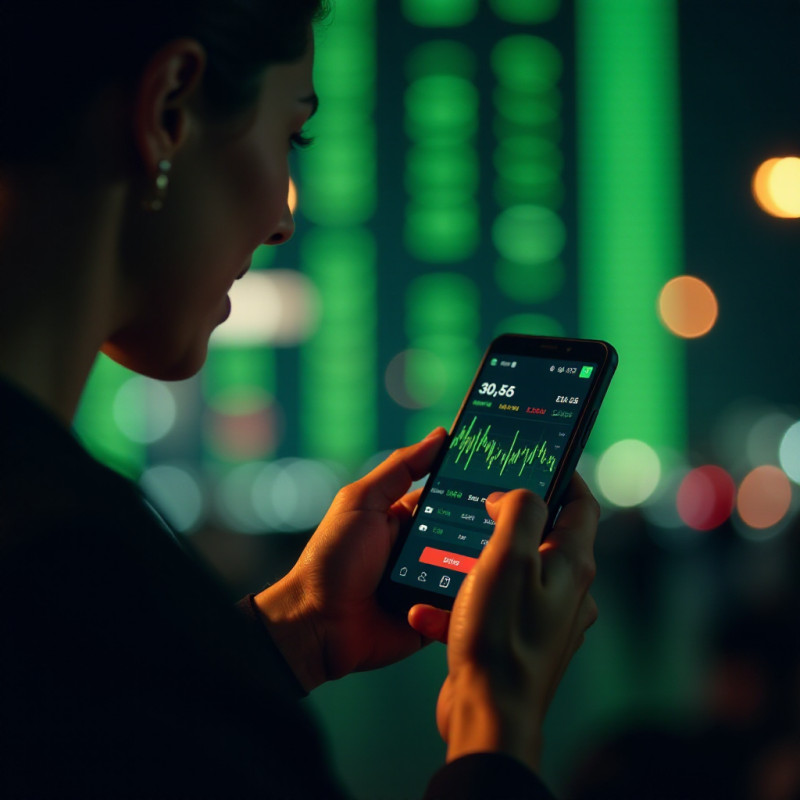 A person looking at stock trends on a phone.