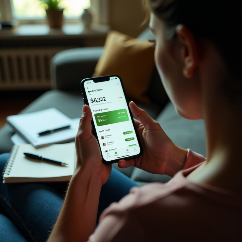 A person using a mobile app to track their spending.