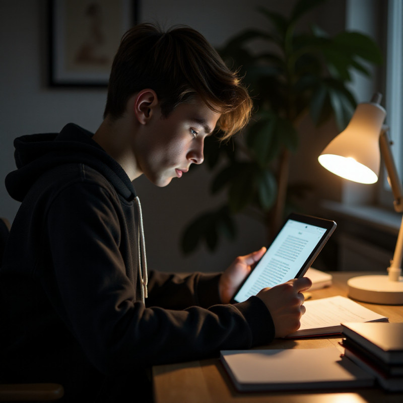 A teenage boy using Page app on his tablet.