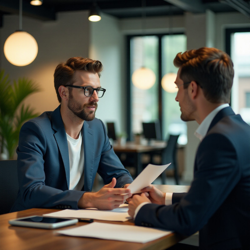 A young man consulting about insurance plans with an agent.