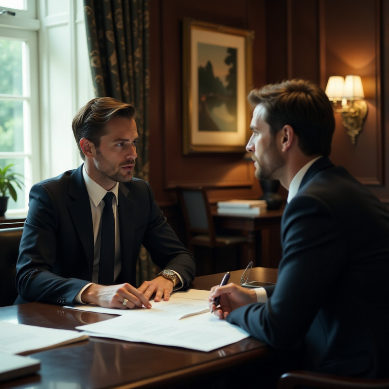 A young man consulting with a financial advisor in an office.