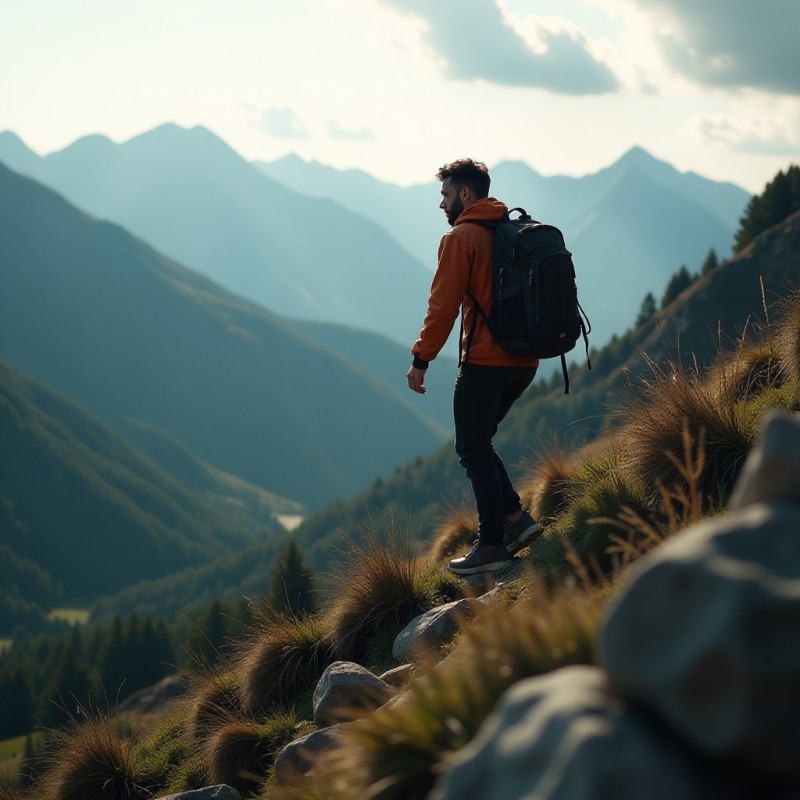 A young man hiking symbolizing persistence in investing.