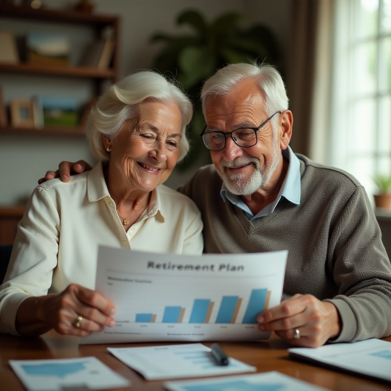 An older couple reviewing their retirement plans.