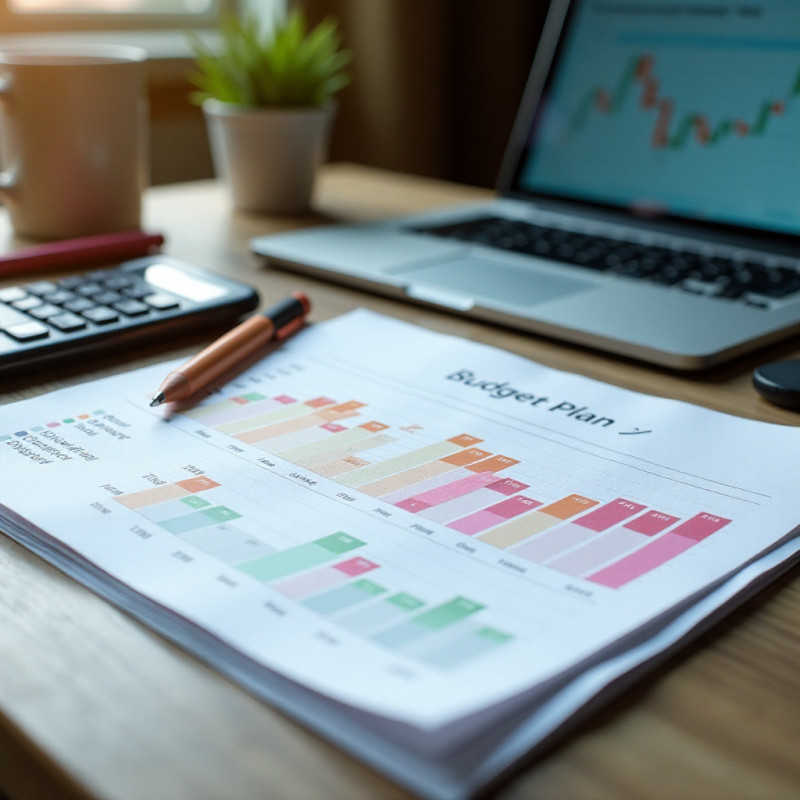 An organized budgeting plan on a desk with stationery.