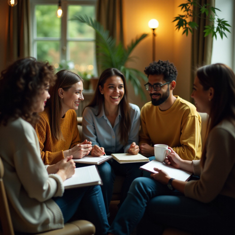 Friends sharing budgeting tips over coffee.