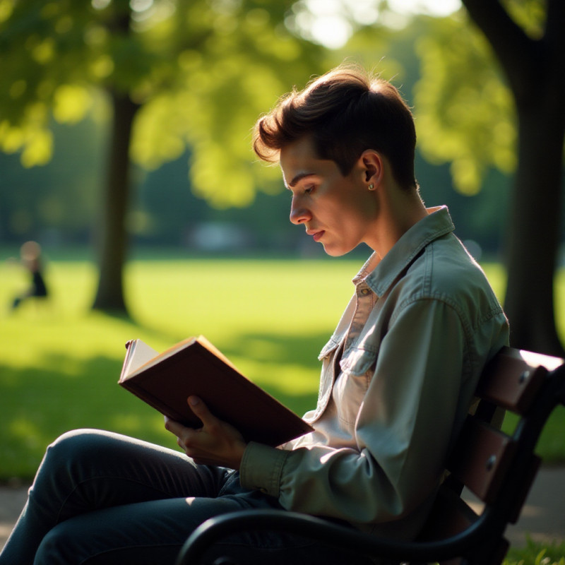 Someone reading a finance book in a park.