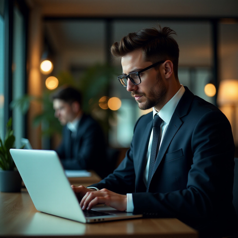 Young male evaluating investment accounts online.