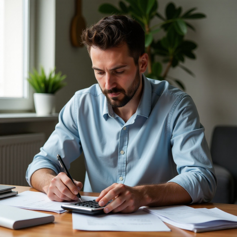 A man analyzing receipts and expenses.