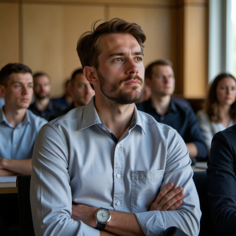 Male attending finance ethics seminar.