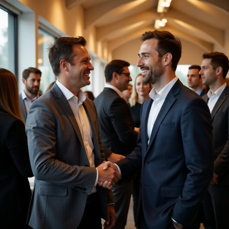 Male professional networking at a finance event.
