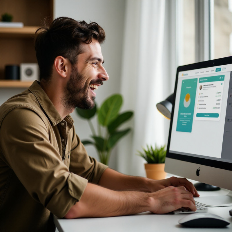 A young man setting automatic savings transfers on his computer.
