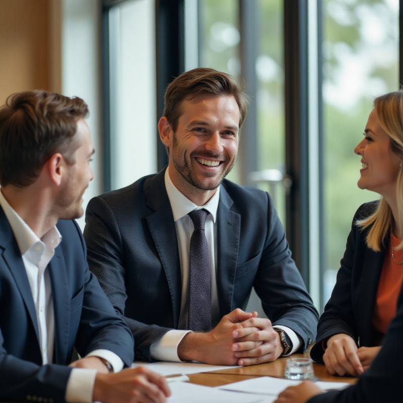 A male adult feeling confident after a meeting about retirement savings.