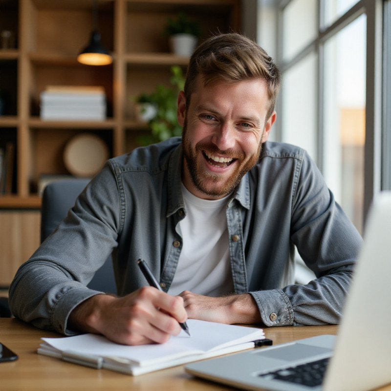 A male adult writing down his budget to save money.