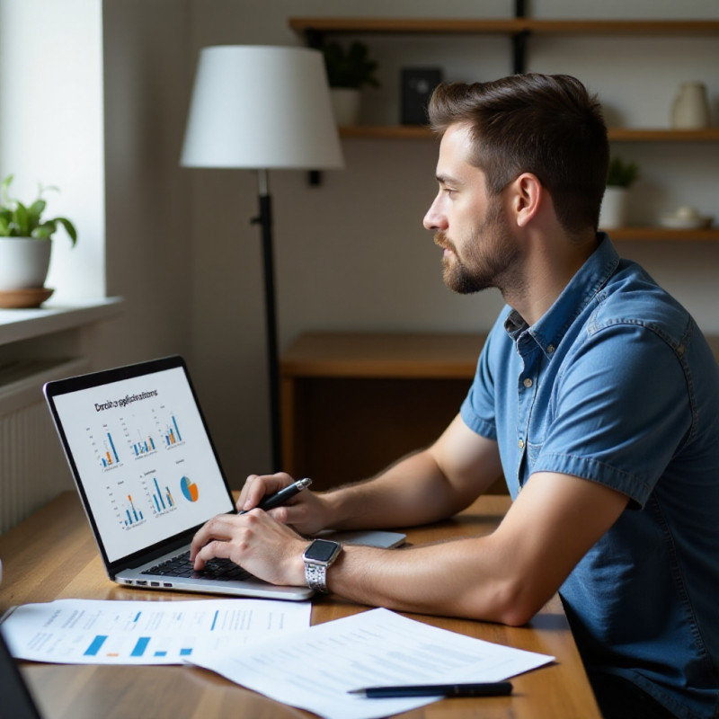 A man assessing his credit applications at a desk.