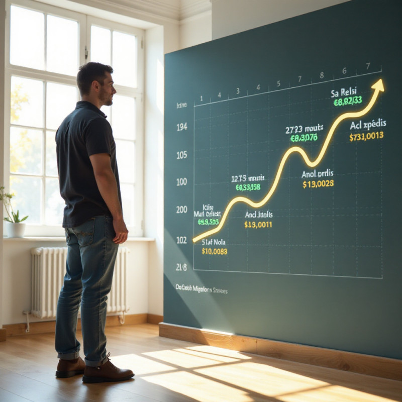 A man tracking his credit score over a timeline.
