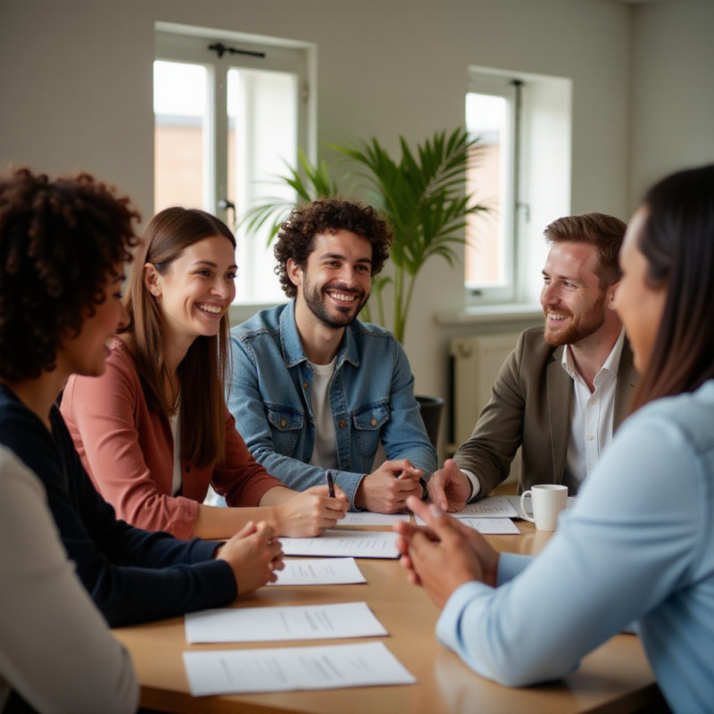 A supportive group of attendees discussing finance together.