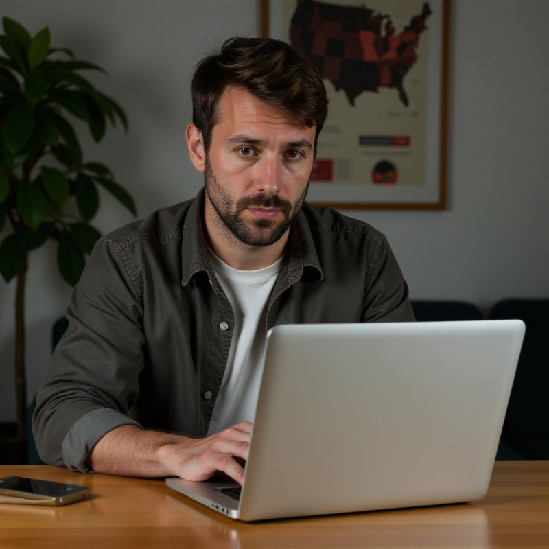 Adult male analyzing a financial offer online for potential scams. Adult male analyzing a financial offer online for potential scams.